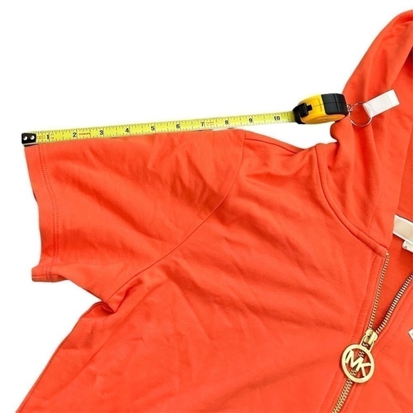 NWT Michael Kors Orange 1/4 Zip Short Sleeve With Hood - Picture 10 of 15
